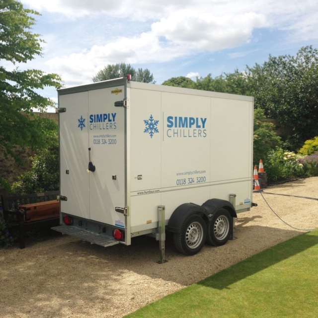 3m fridge trailer hire on drive by lawn for private party, rear view